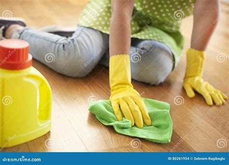 Woman with Cloth Cleaning Floor in Home Stock Photo - Image of bucket ...