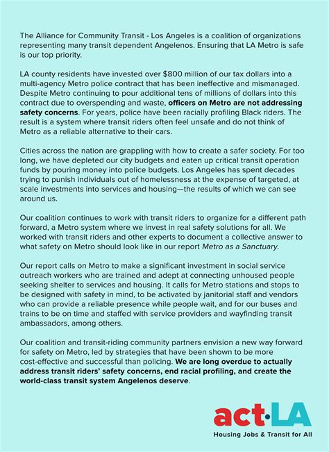 ACT-LA on Twitter: "Our coalition envisions a new way forward for safety on @metrolosangeles. We ...