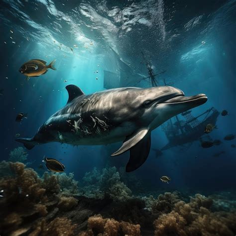 Premium Photo Dolphin Swim In The Blue Sea In A Picturesque Place