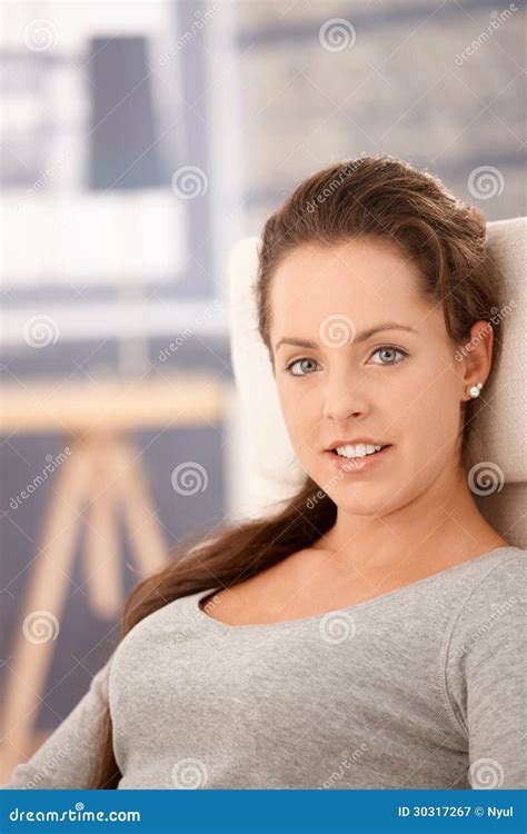 Portrait Of Attractive Woman Relaxing At Home Stock Image Image Of