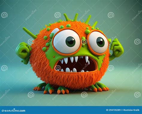 Cute And Funny Green Furry Monster 3d Cartoon Character On Green Background Stock Illustration