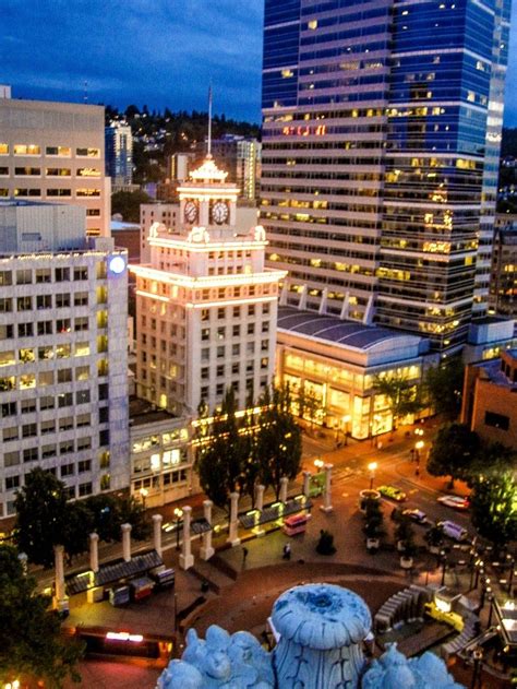 Pioneer Square At Night Portland Oregon