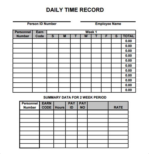 Daily Time Record Template