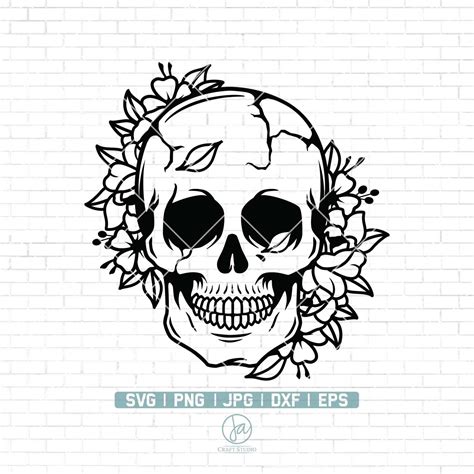 Floral Skull 2 Svg Skull Svg Flower Skull Clip Art Etsy