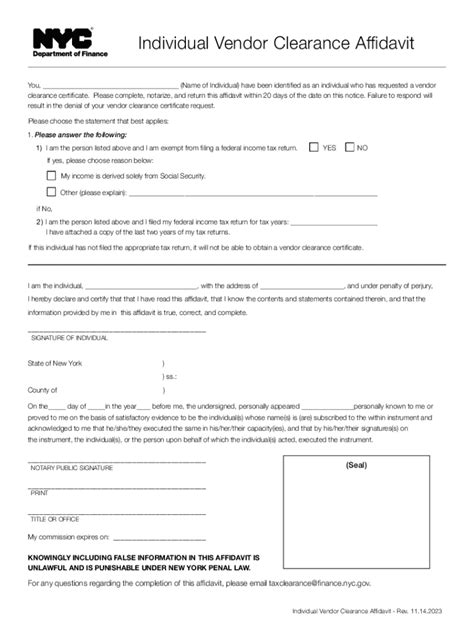 Fillable Online Individual Vendor Clearance Affidavit Fax Email Print