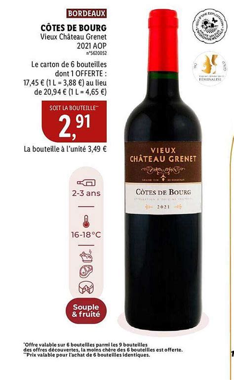 Promo Bordeaux Côtes De Bourg Vieux Château Grenet 2021 Aop chez Lidl