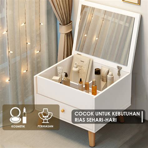 Jual Meja Kotak Kecil Set Kaca Cermin Lipat Flip Table Rias Dengan Laci