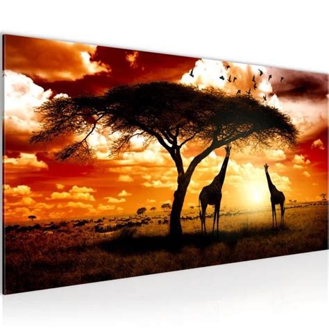 Runa art Tableau Décoration Murale Afrique Coucher de Soleil 100x40 cm