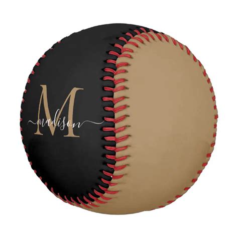 Elegant Black Gold Monogram Feminine Script Name Baseball Zazzle