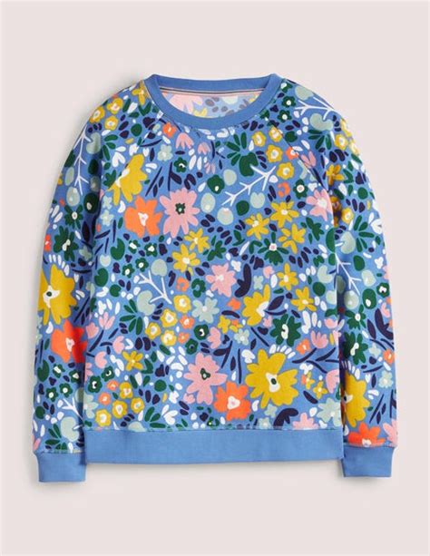 Printed Cotton Sweatshirt Riviera Blue Abstract Ditsy Boden Uk