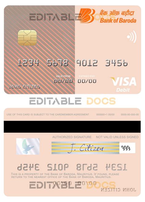 Editable Mauritius Bank Of Baroda Visa Debit Card Templates In Psd