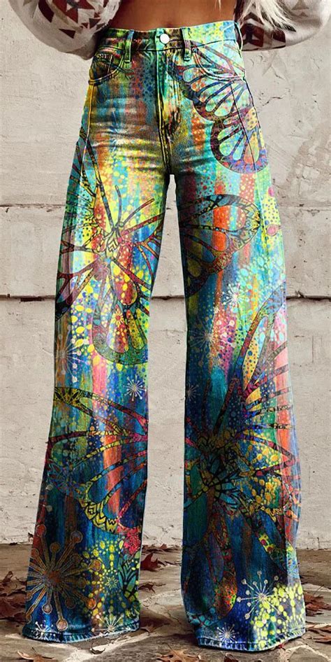 Hot Selling Art Floral Print Casual Wide Leg Pants In 2024 Printed