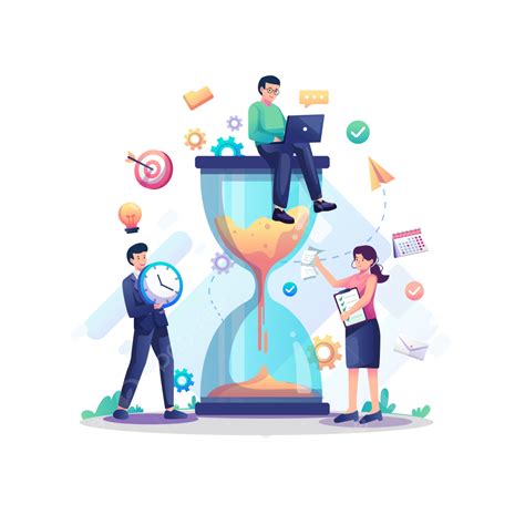 Time Management Concept Vector Design Images People Are Working Near A Giant Hourglass Business