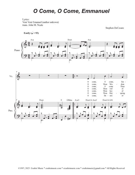 O Come O Come Emmanuel Satb By Stephen Decesare 4 Part Digital