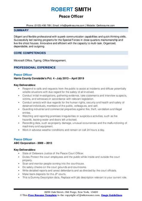 Peace Officer Resume Samples Qwikresume