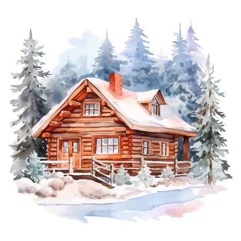 Aquarell winterhaus niedliches landhaus verschneite hütte Premium