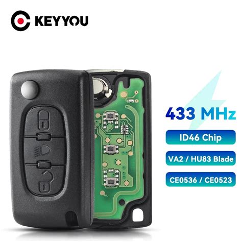 KEYYOU 433Mhz ID46 3 Buttons Light Flip Remote Car Key Fob For Citroen