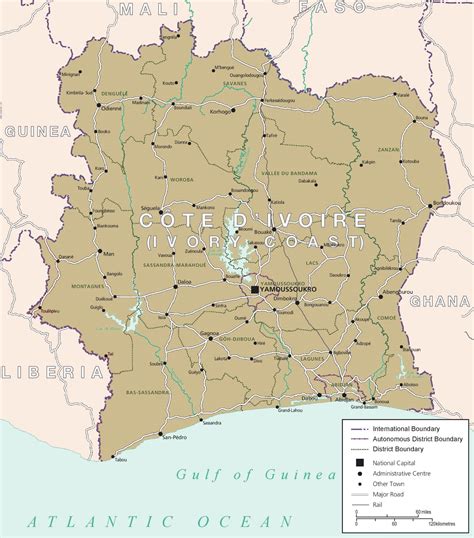 Map of Côte d'Ivoire with cities and towns