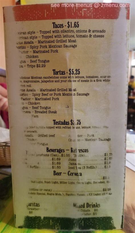 Menu at El Patio Restaurant, West Liberty