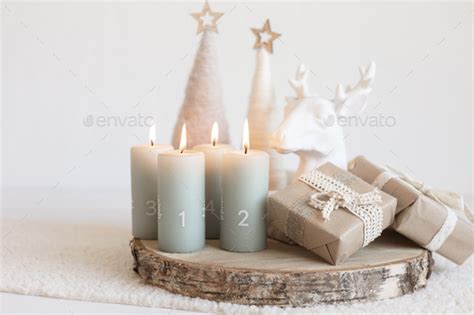 Handmade Advent Wreath With Four Candles Lit On Sundays Before Xmas