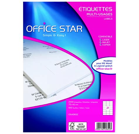 Office Star Tiquettes Multi Usages Blanches X Mm R F