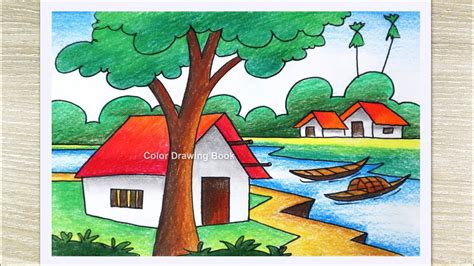 How To Draw A Beautiful Scenery With Color Pencil Easy Scenery Drawing