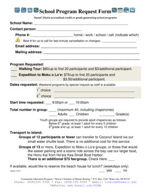 Fillable Online Hawaii School Program Request Form Hawai I State