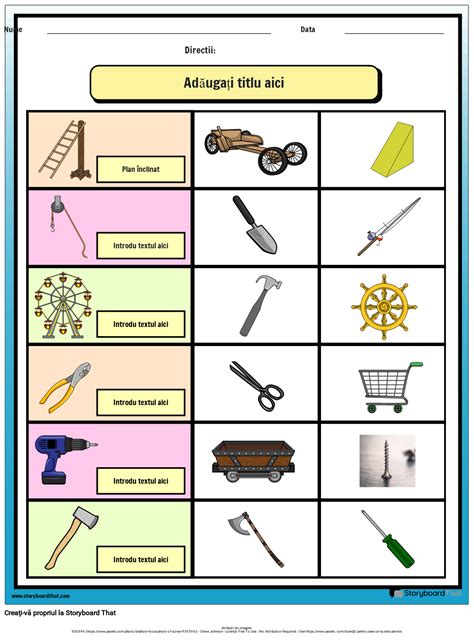 Fișă de Lucru cu Mașini Simple Storyboard af ro examples