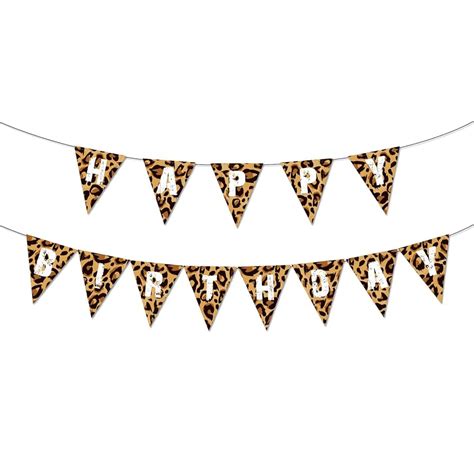 Leopard Happy Birthday Banner Cheetah Print Pennant Banner Leopard