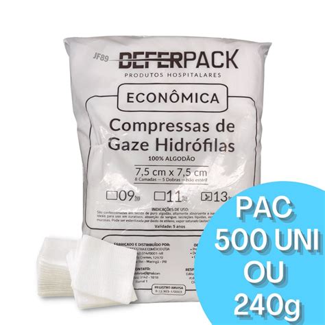 Compressa De Gaze 13 Fios Hidrófila 500 Uni ou 240g Deferpack