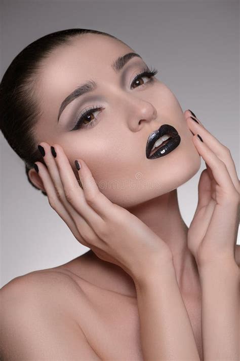 Facial Care Portrait Of Beautiful Naked Women Touching Face And Stock Image Image Of Black