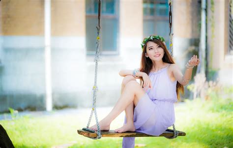 Wallpaper Girl Smile Swing Asian Cutie Bokeh For Mobile And