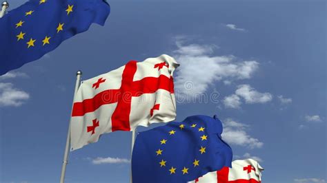 Row Of Waving Flags Of Croatia And The European Union Eu Loopable D