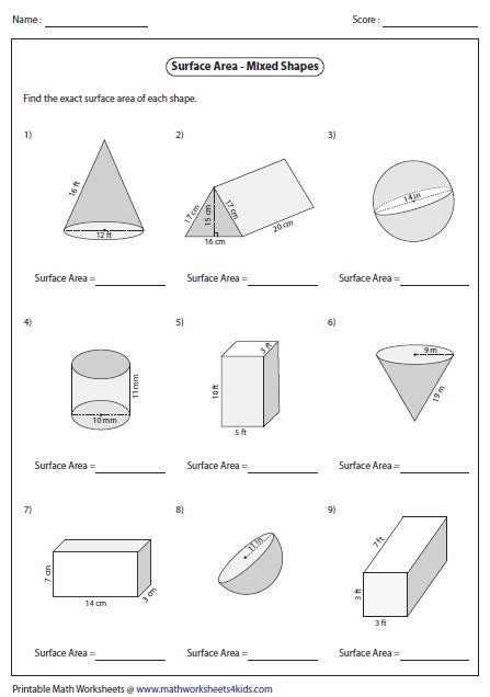 Surface Area Worksheets