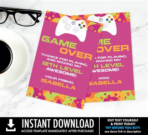 Video Game Party Thank You Card Video Gamer Thank You Etsy