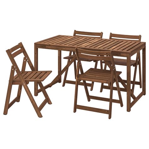 NÄmmarÖ Table 4 Folding Chairs Outdoor Light Brown Stained 140 Cm