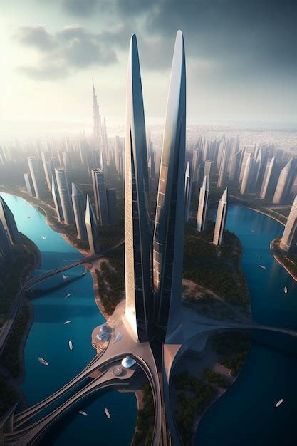 premium photo  view   city   sky tower