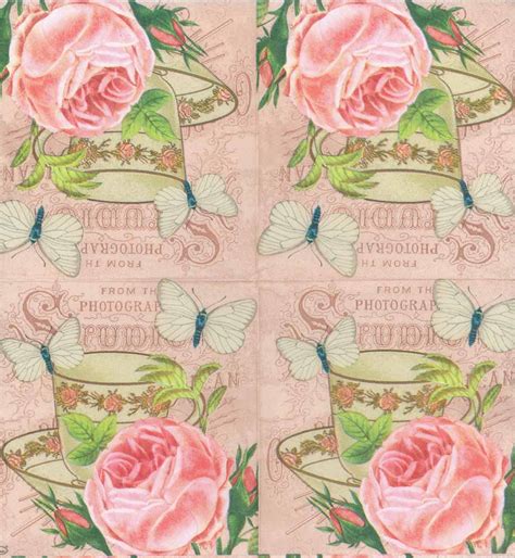 Decoupage Paper Napkins Of Pink Roses Tea And Butterflies