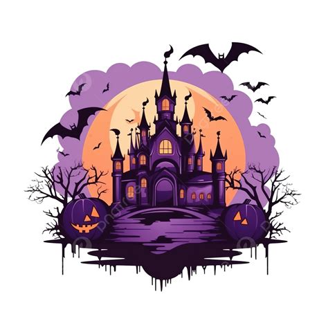 Feliz Celebración De Halloween Con Castillo Embrujado Y Murciélagos