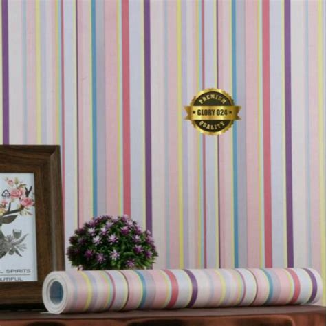 Jual Wallpaper Dinding Ruangan Kamar Termurah Garis Pink Cream Ungu