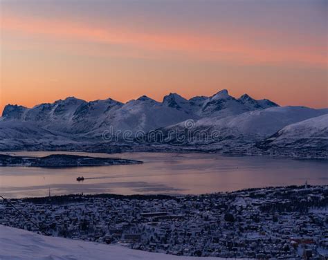 Tromso Skyline at Sunset stock image. Image of landscape - 266572059