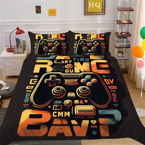 Gaming Bedding Set For Boys Gamer Duvet Cover Reversible Geometric