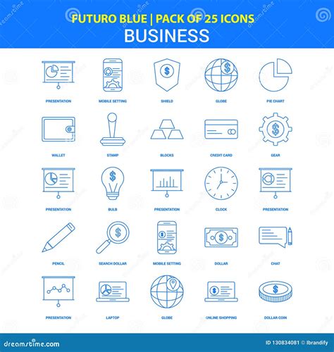 Business Icons Futuro Blue 25 Icon Pack Stock Vector Illustration