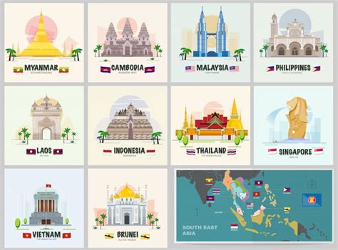 famous landmark  asean premium vector