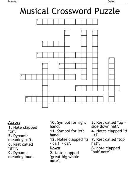 Pop Music Crossword Puzzle