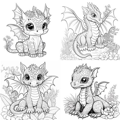 100 Cute Dragon Coloring Pages Printable Coloring Book Etsy Uk