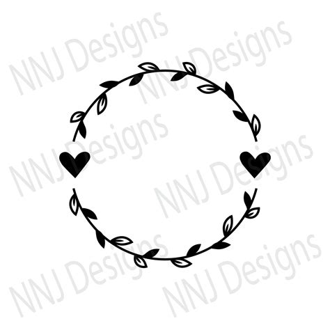 Laurel Wreath Svg Heart Leaves Svg Round Circle Monogram Frame Etsy