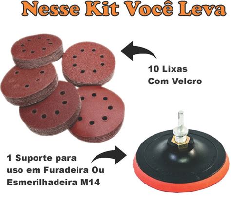 Kit 10 Lixas Velcro Vários Grãos 8 Furos Suporte Velcro Boina 125mm 5