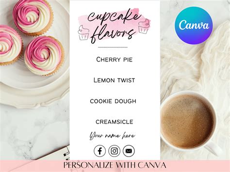 Cupcake Flavor Tag Template, Cupcake Flavor Guide, Flavor Card, Dessert