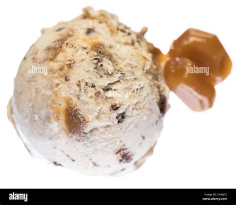 Single Scoop Of Vanilla Caramel Brownie Ice Cream With Caramel